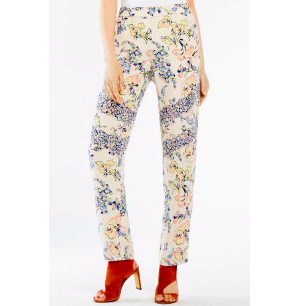 Sz S BCBG MAXAZRIA Ryen Floral Straight Leg Pant in Cream